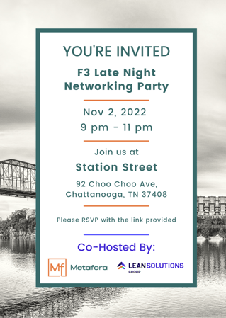 FW F3 Networking Party Invite - Metafora and Lean